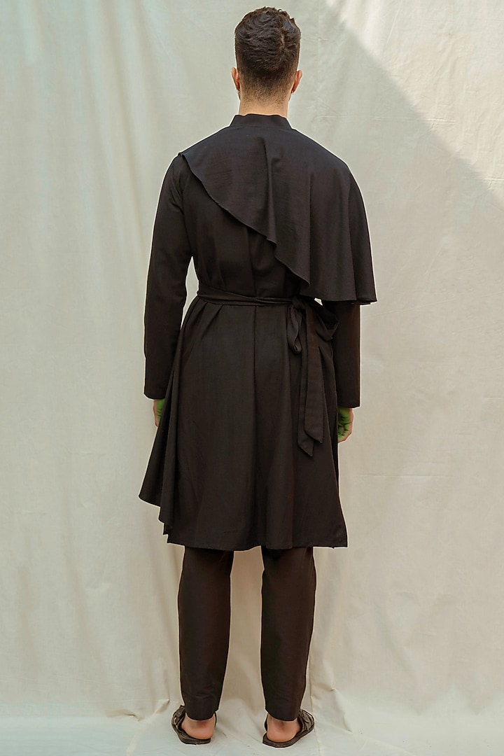 Black Cotton Linen Kurta Set by Bohame Men at Pernia's Pop Up Shop