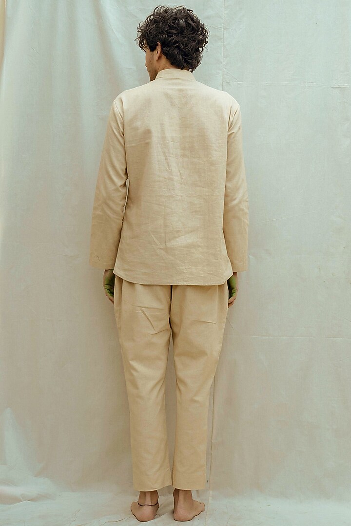 Beige Shirt Kurta With Pleated Pants by Bohame Men at Pernia's Pop Up Shop