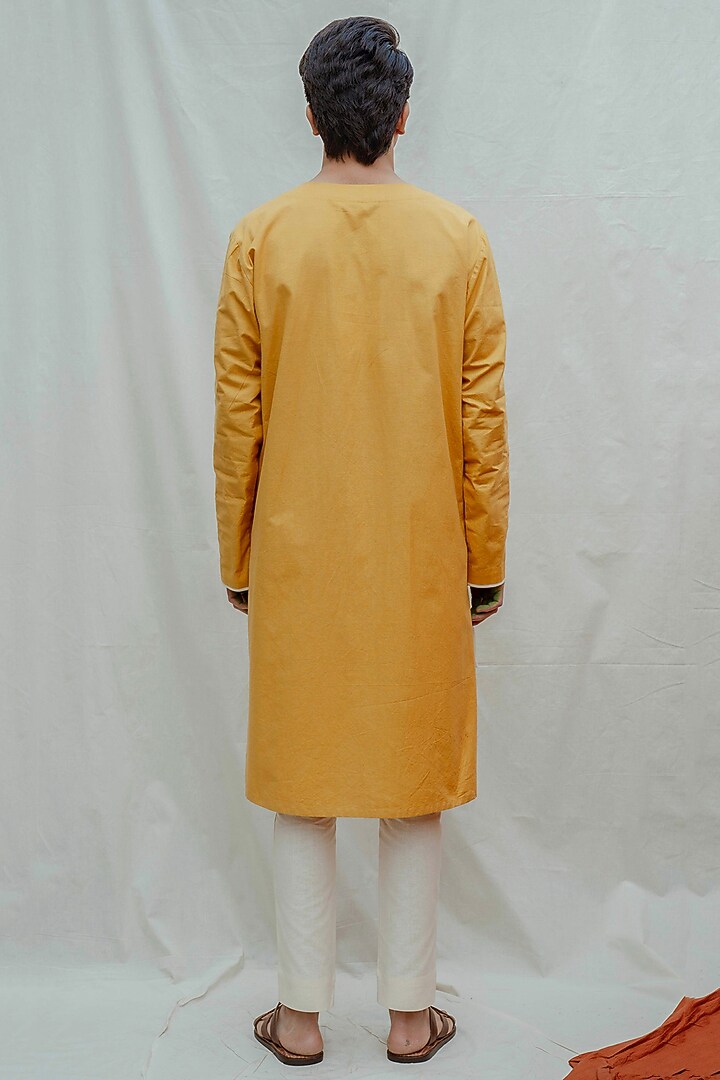 Mustard Kurta With Off White Pants by Bohame Men at Pernia's Pop Up Shop