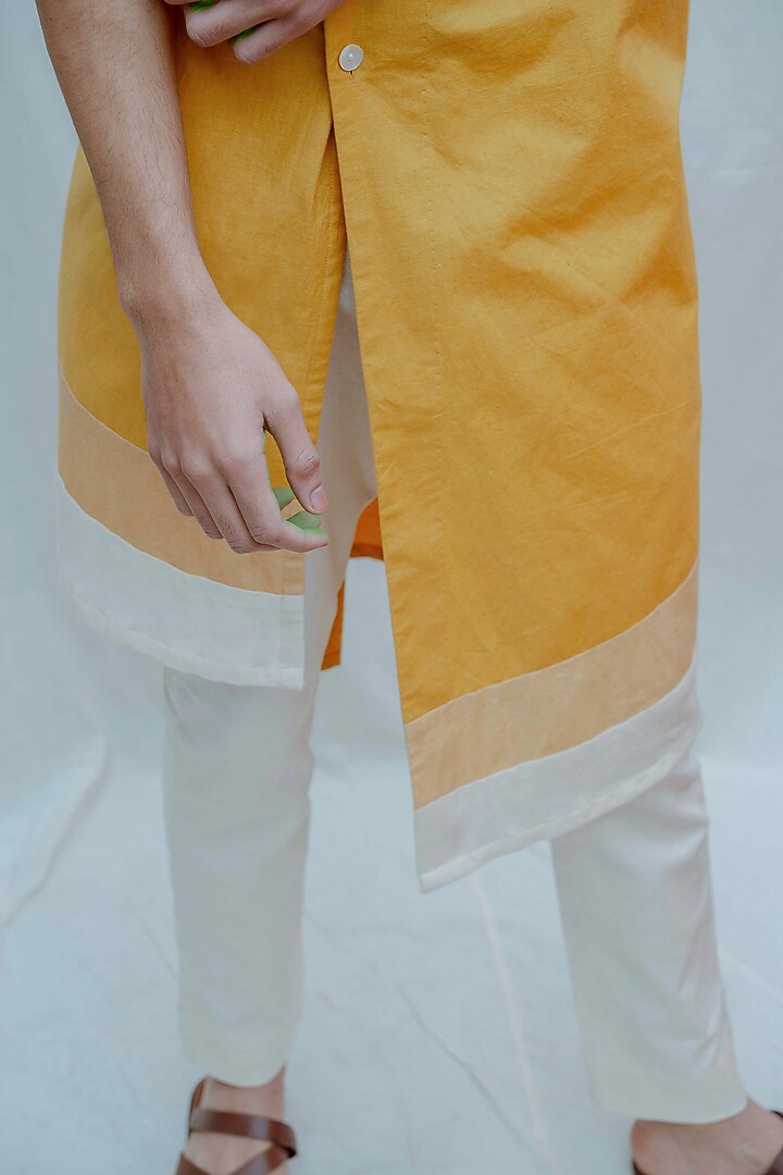 Mustard Kurta With Off White Pants by Bohame Men at Pernia's Pop Up Shop