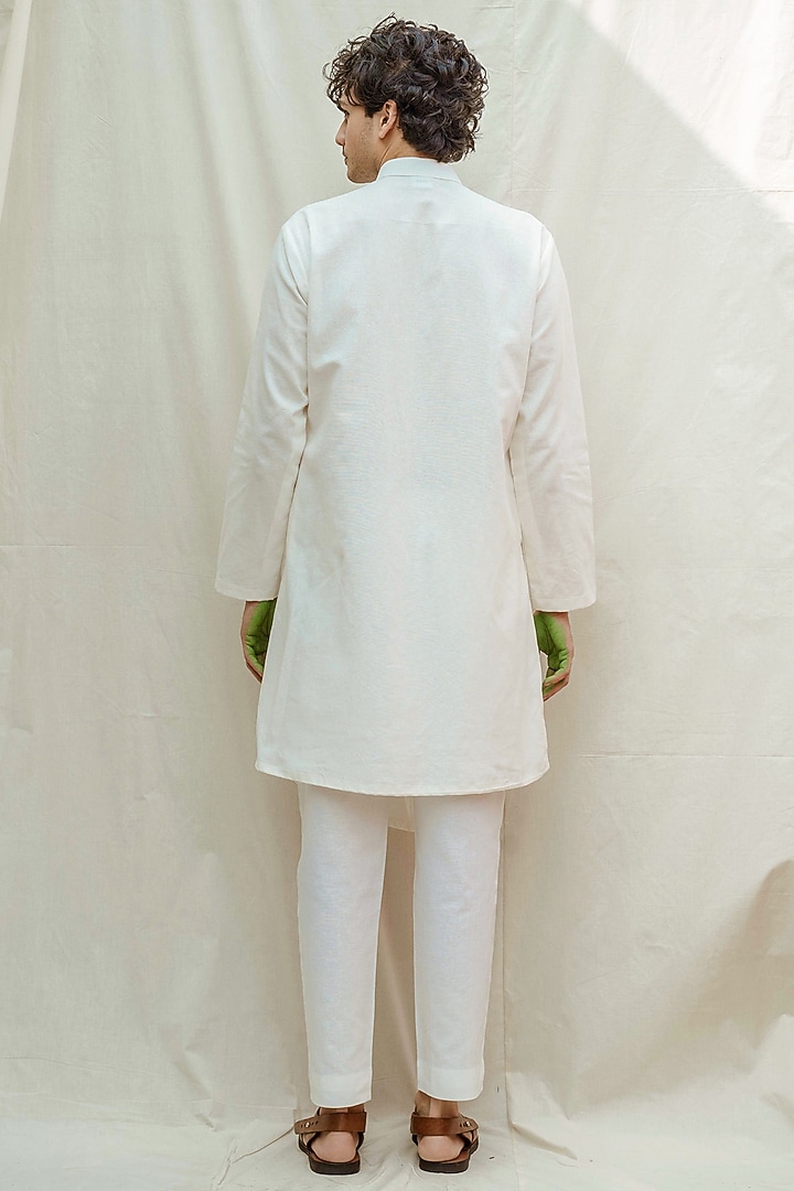 White Cotton Line Kurta With Pants by Bohame Men at Pernia's Pop Up Shop