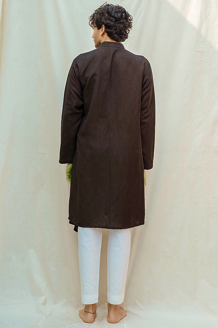 Black Cotton Line Kurta With Pants by Bohame Men at Pernia's Pop Up Shop