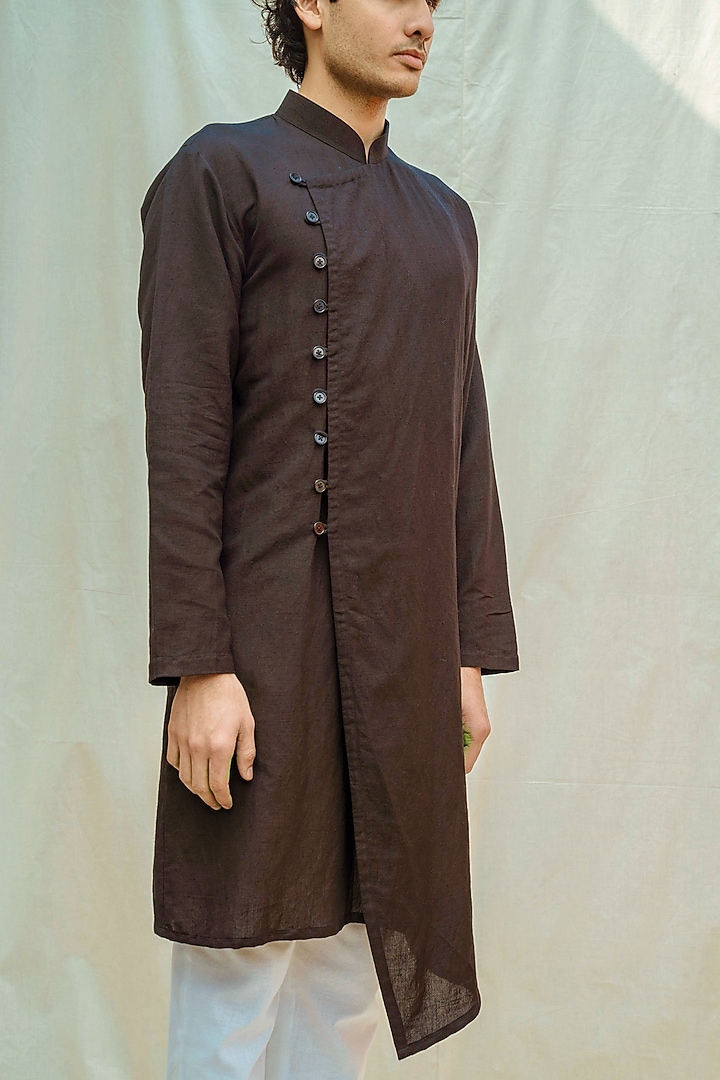 Black Cotton Line Kurta With Pants by Bohame Men at Pernia's Pop Up Shop