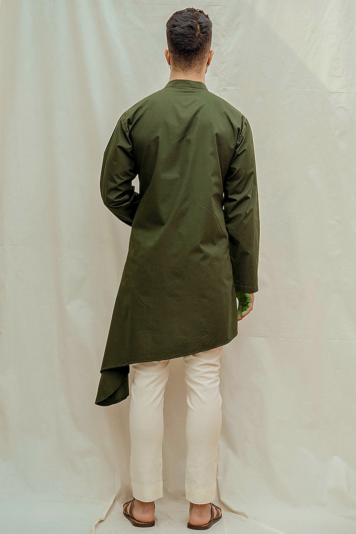 Bottle Green Cotton Linen Kurta Set by Bohame Men at Pernia's Pop Up Shop