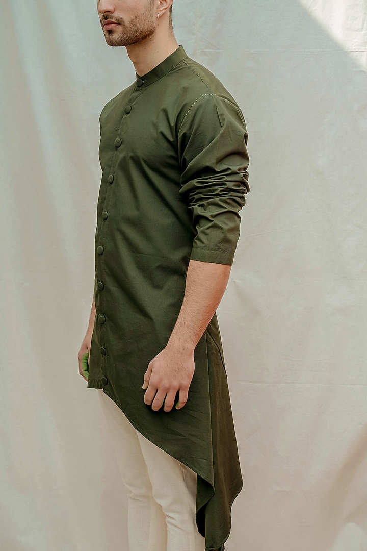 Bottle Green Cotton Linen Kurta Set by Bohame Men at Pernia's Pop Up Shop