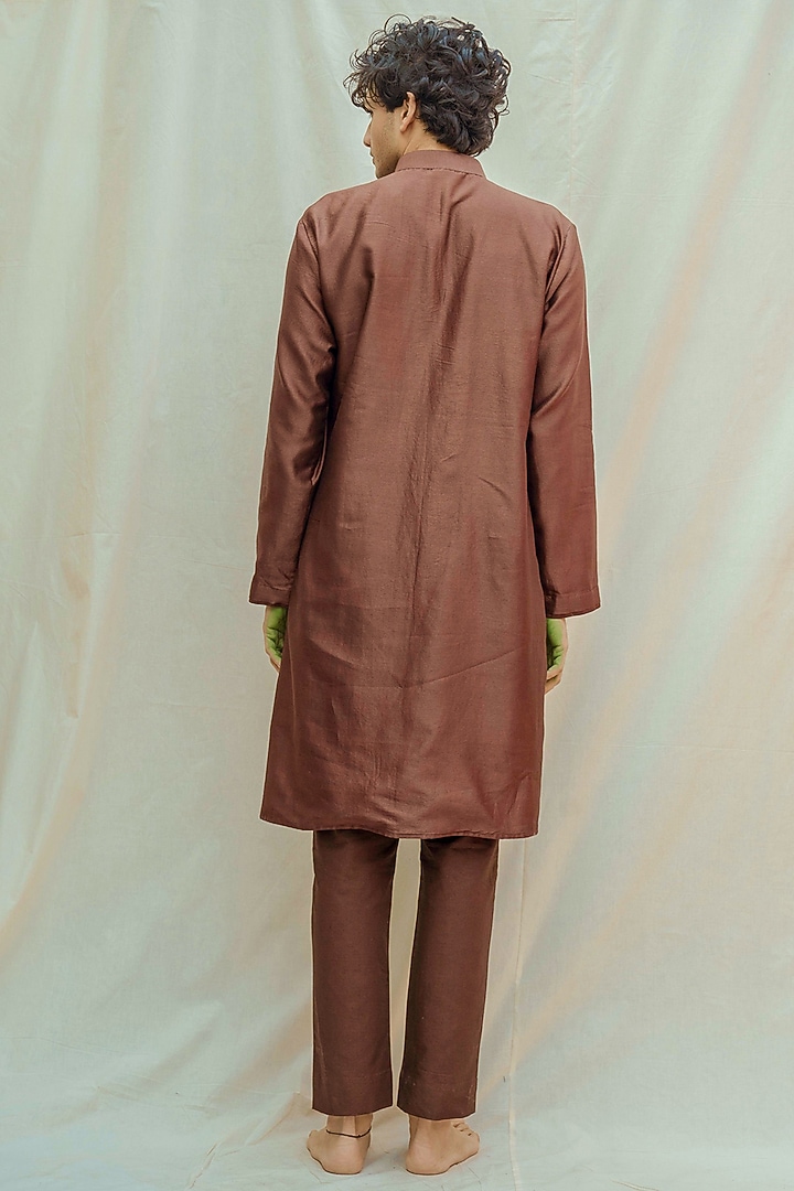 Brown Chanderi Silk Kurta Set by Bohame Men at Pernia's Pop Up Shop