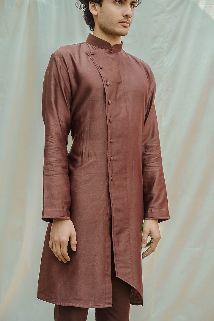 Brown Chanderi Silk Kurta Set by Bohame Men at Pernia's Pop Up Shop