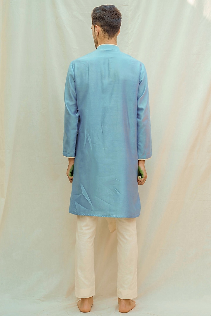 Sea Blue Kurta With Off White Pants by Bohame Men at Pernia's Pop Up Shop