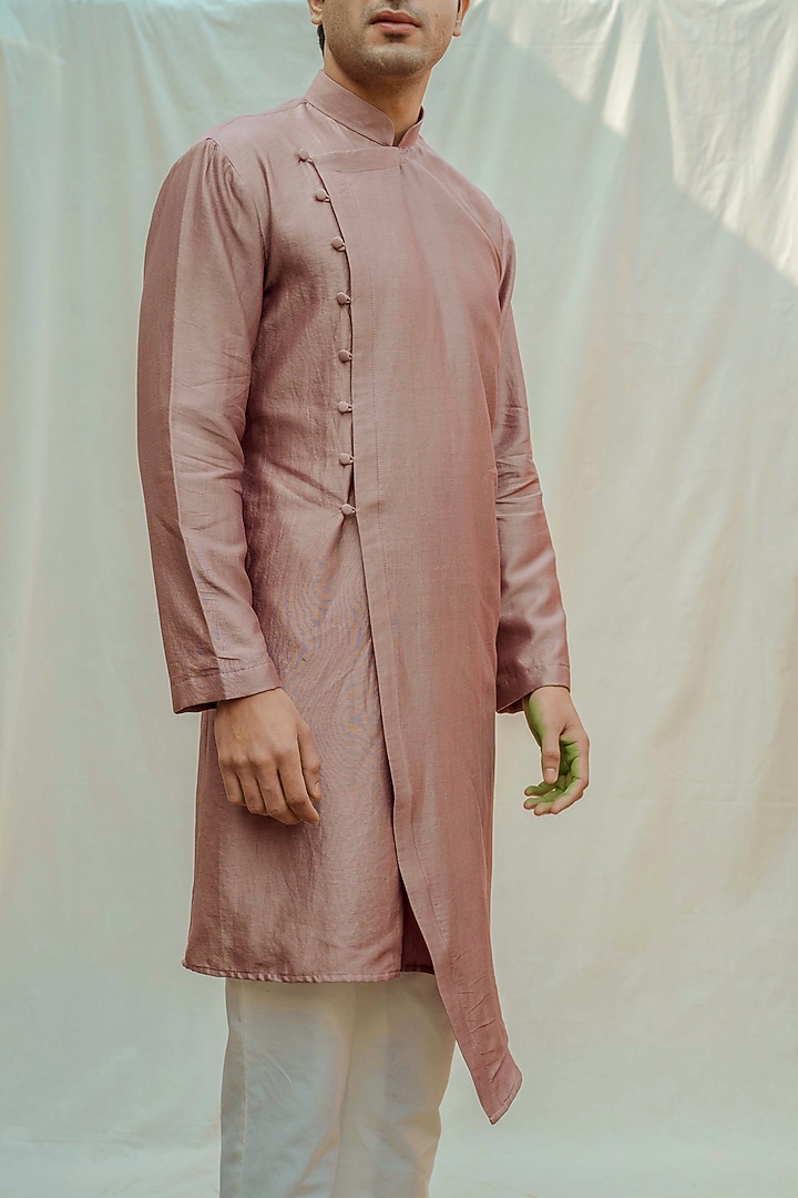 Mauve Chanderi Silk Kurta Set by Bohame Men at Pernia's Pop Up Shop