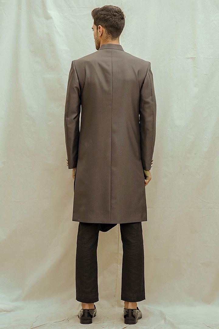 Black Kurta Set With Dark Grey Achkan Jacket by Bohame Men at Pernia's Pop Up Shop