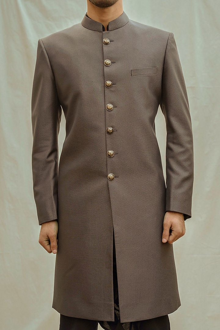 Black Kurta Set With Dark Grey Achkan Jacket by Bohame Men at Pernia's Pop Up Shop