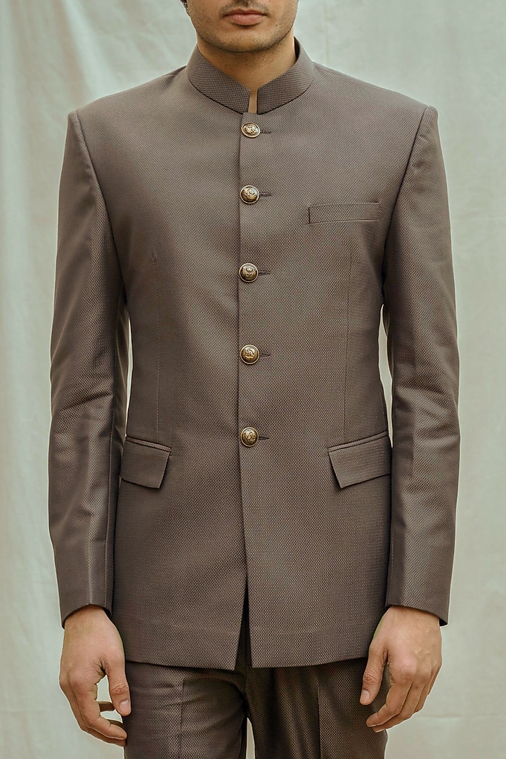 Grey Suiting Bandhgala Set by Bohame Men at Pernia's Pop Up Shop