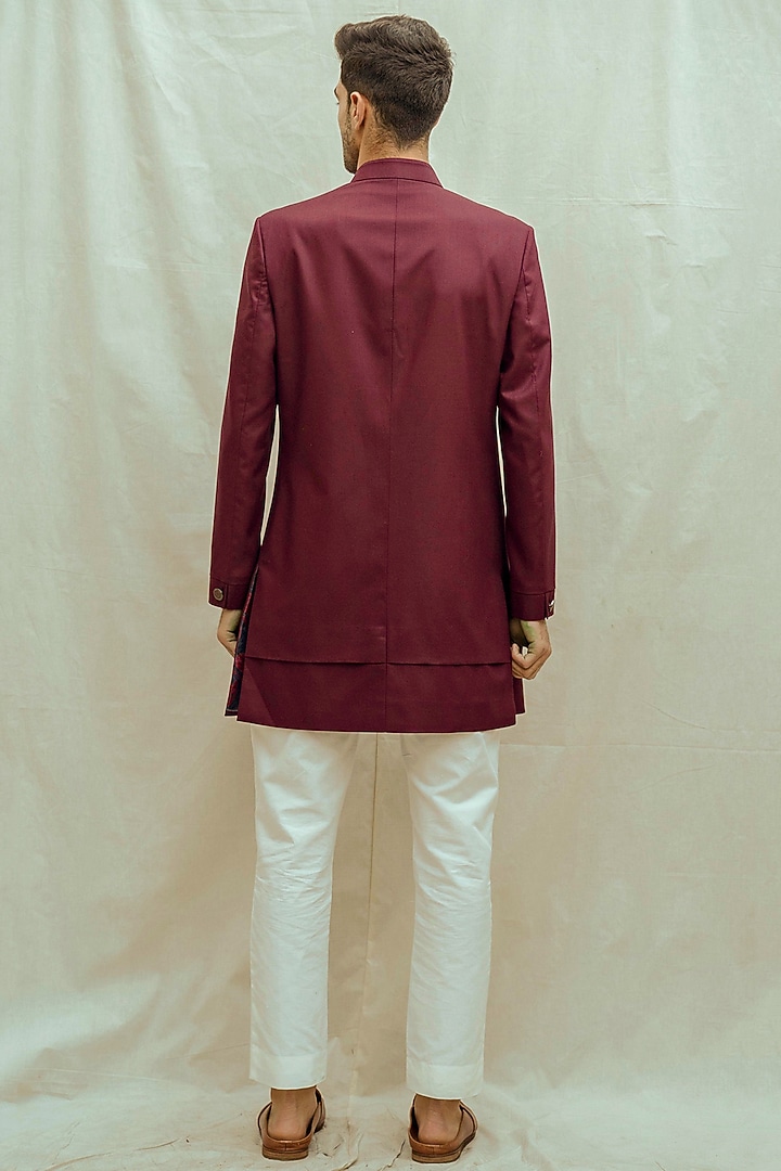 Wine Suiting Achkan Set by Bohame Men at Pernia's Pop Up Shop