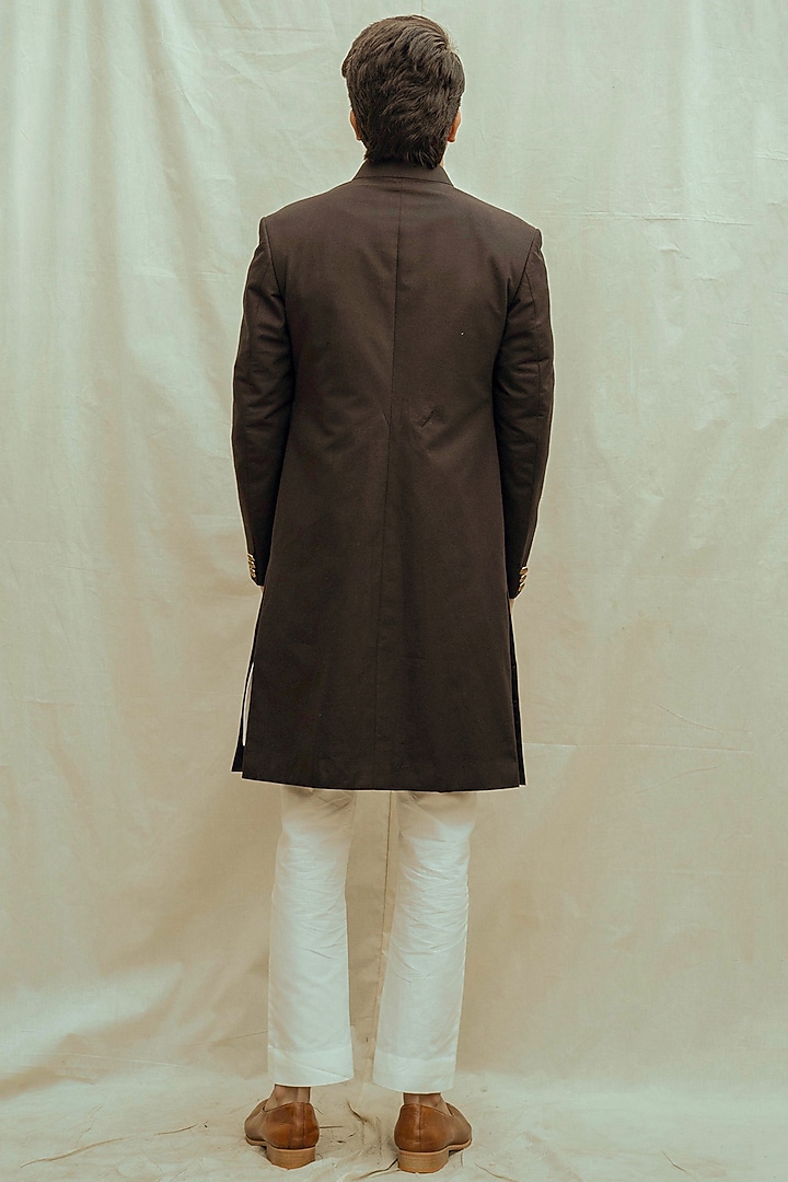 Black Suiting & Poplin Fabric Achkan Jacket Set by Bohame Men at Pernia's Pop Up Shop