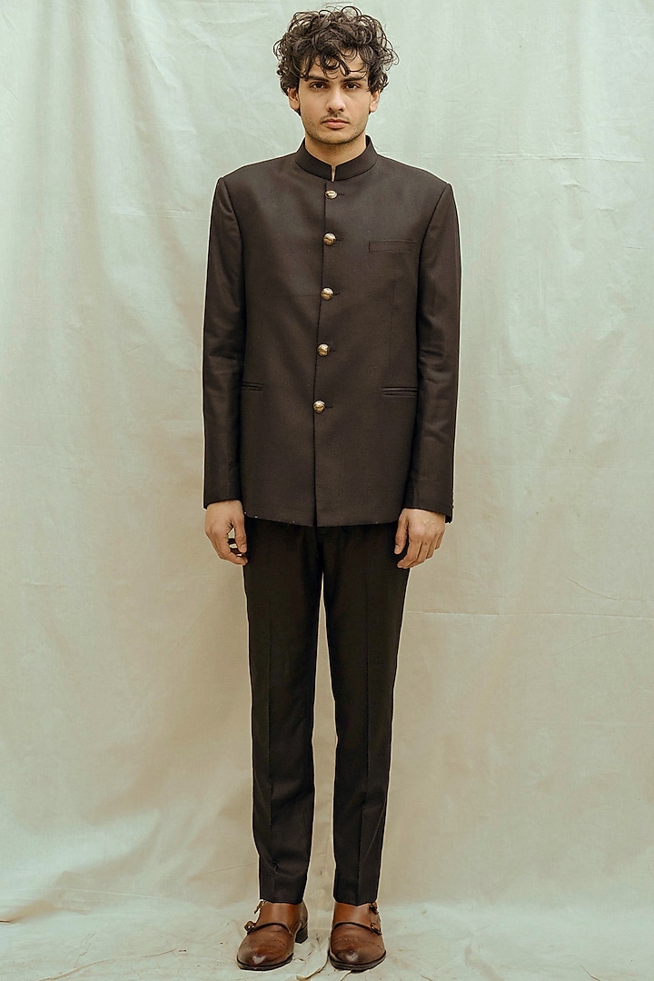 Black & White Bandhgala Suit Set by Bohame Men