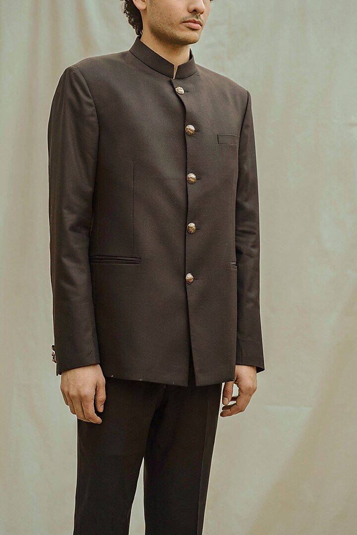 Black Wedding Bandhgala Set by Bohame Men at Pernia's Pop Up Shop
