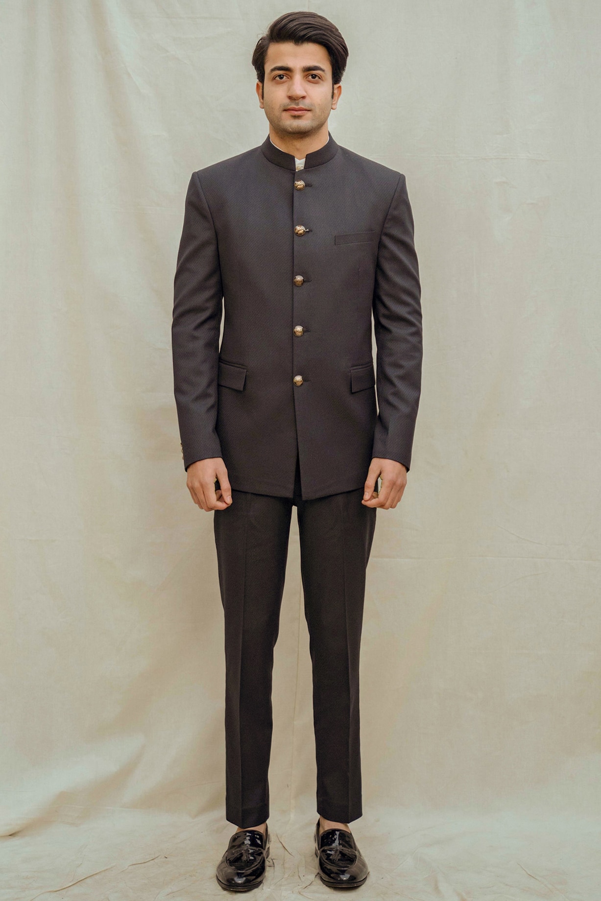 Blue Suiting Bandhgala Set by Bohame Men at Pernia's Pop Up Shop 2024