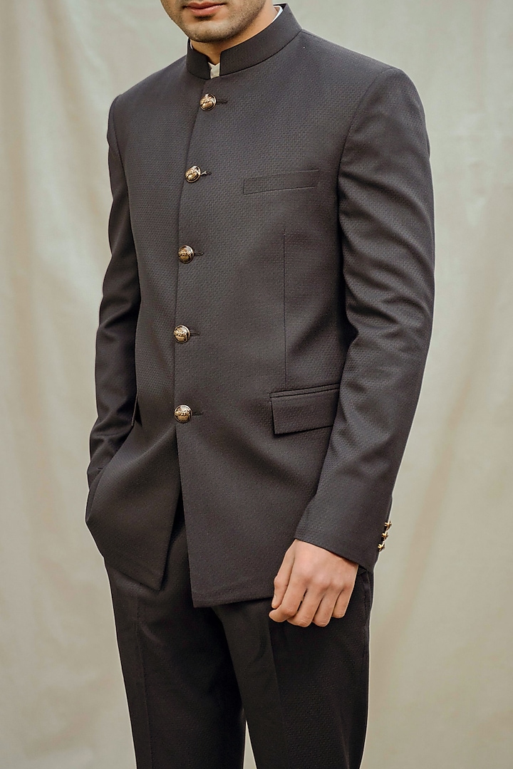Blue Suiting Wedding Bandhgala Set by Bohame Men at Pernia's Pop Up Shop