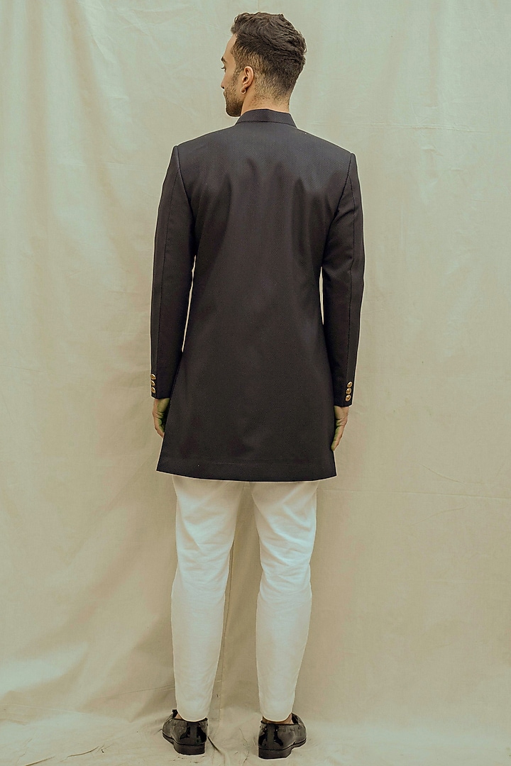 White Kurta Set With Blue Achkan Jacket by Bohame Men at Pernia's Pop Up Shop