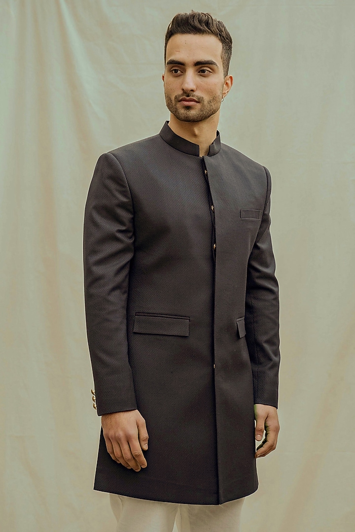 White Kurta Set With Blue Achkan Jacket by Bohame Men at Pernia's Pop Up Shop