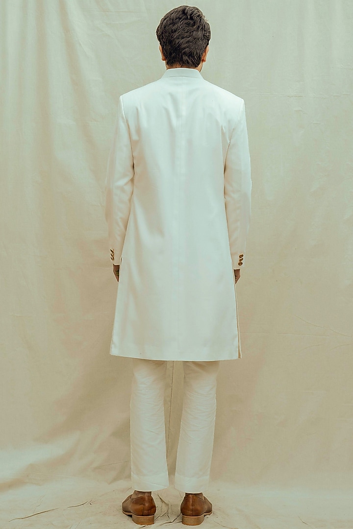 Off-White Cotton Linen Wedding Bandhgala Set by Bohame Men at Pernia's Pop Up Shop