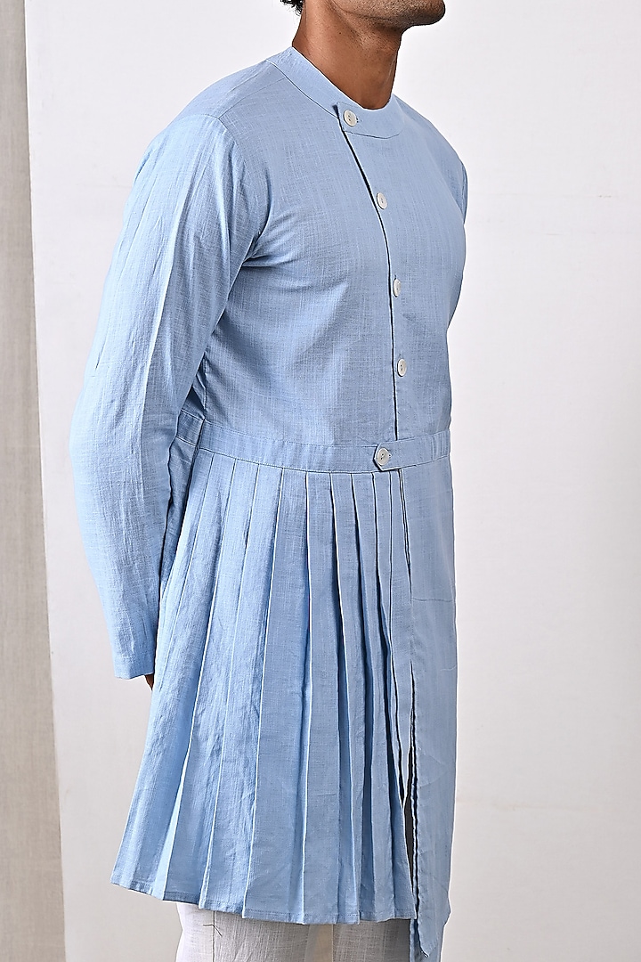 Sky Blue Linen Kurta Set by Bohame Men at Pernia's Pop Up Shop