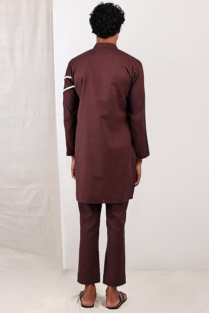Mahogany Linen Asymmetrical Kurta Set by Bohame Men at Pernia's Pop Up Shop
