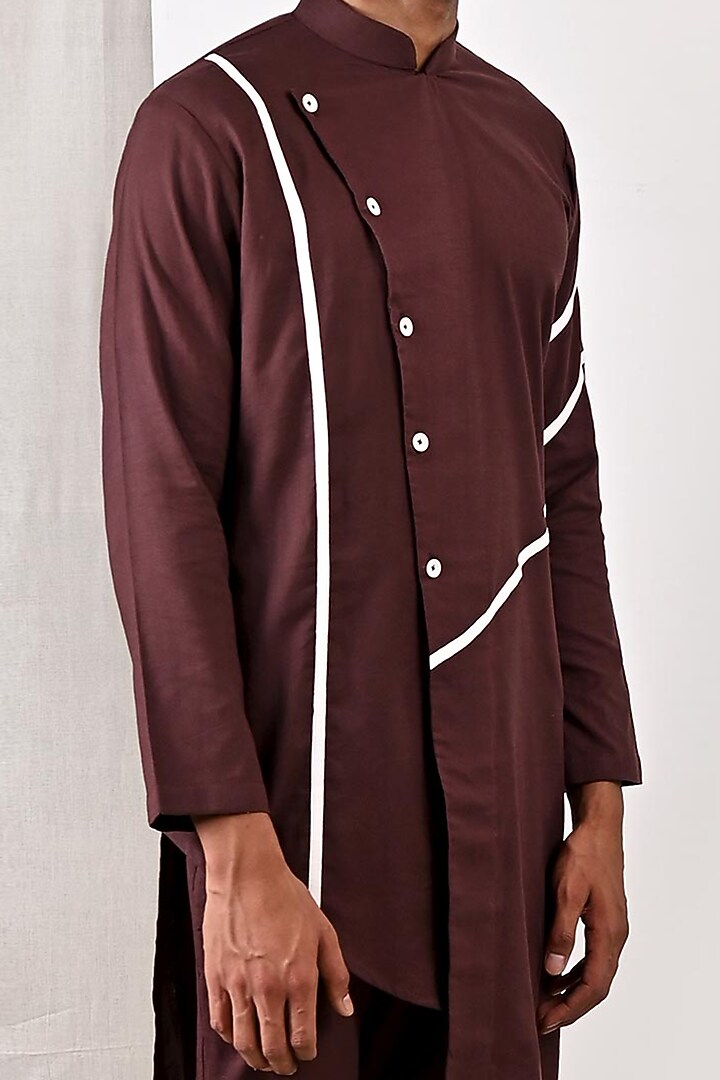Mahogany Linen Asymmetrical Kurta Set by Bohame Men at Pernia's Pop Up Shop