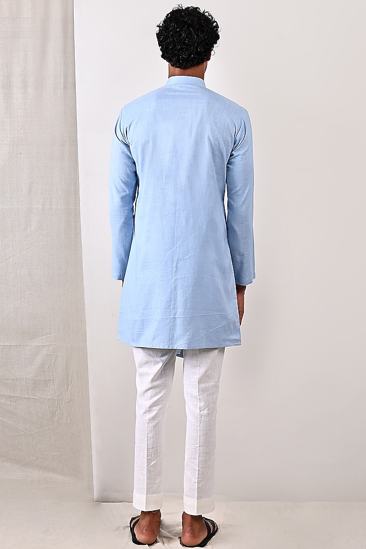 Blue Linen Kurta Set by Bohame Men at Pernia's Pop Up Shop