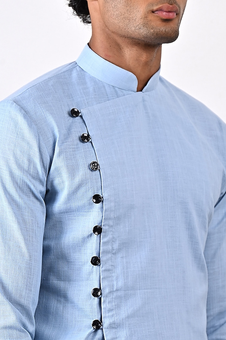 Blue Linen Kurta Set by Bohame Men at Pernia's Pop Up Shop
