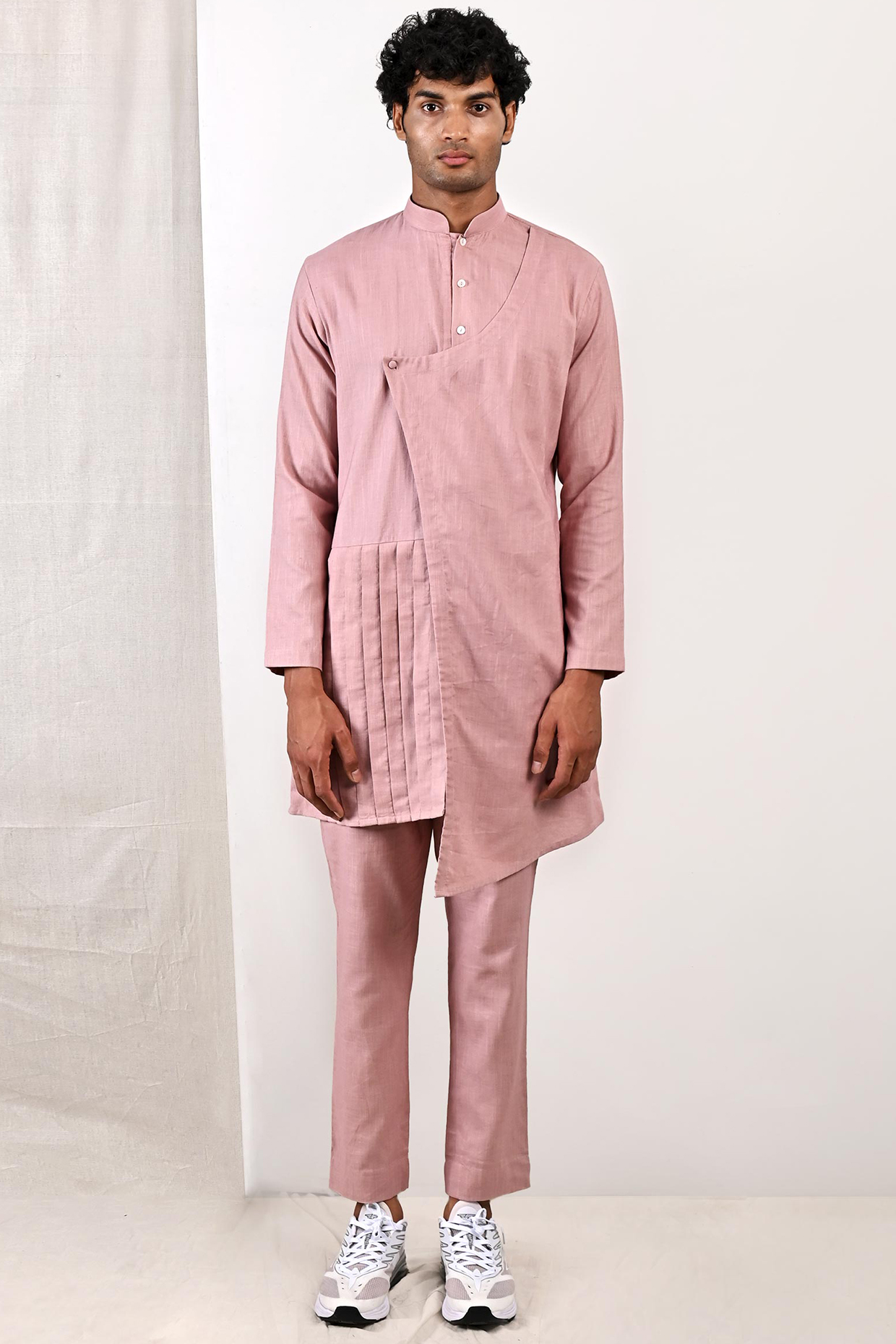 Mauve Linen Asymmetrical Kurta Set by Bohame Men at Pernia's Pop Up Shop