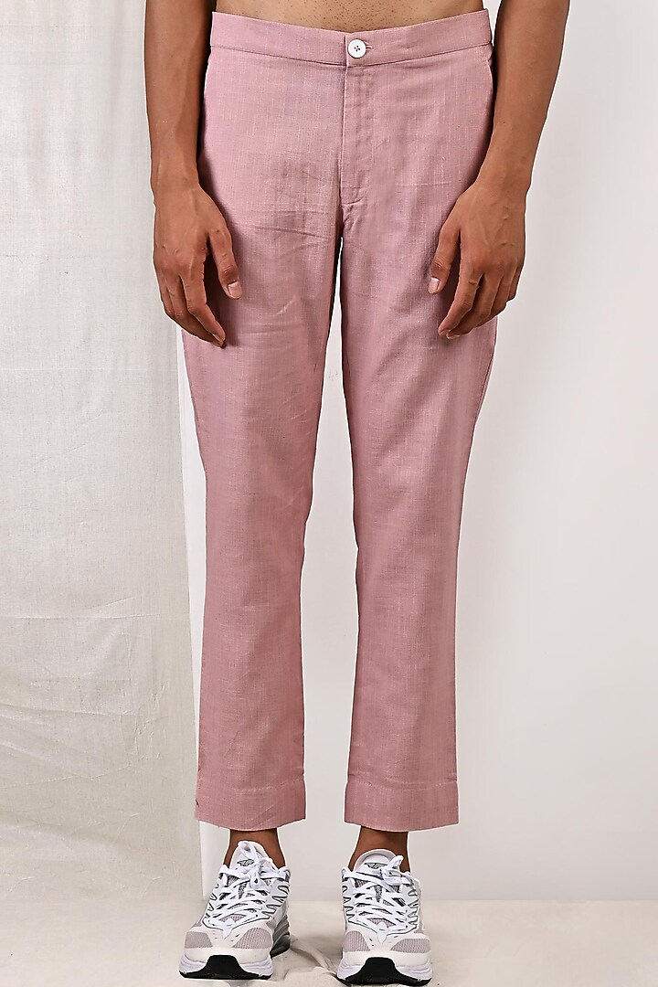 Mauve Linen Pleated Overlapped Asymmetric Kurta Set by Bohame Men at Pernia's Pop Up Shop