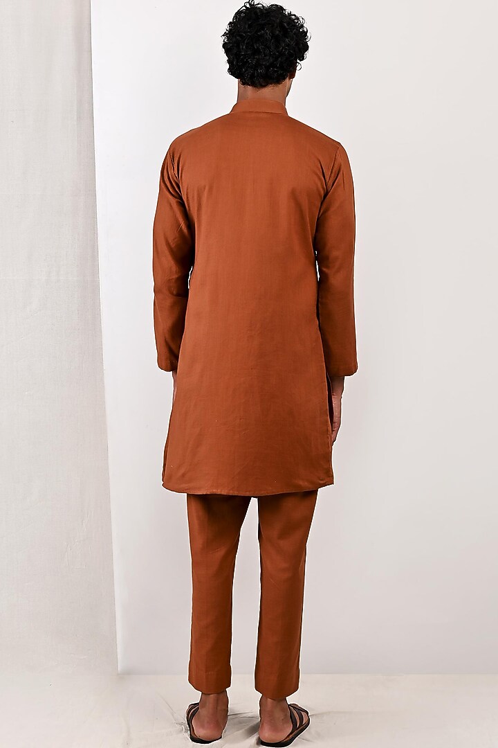 Tan Linen Asymmetric Kurta Set by Bohame Men at Pernia's Pop Up Shop