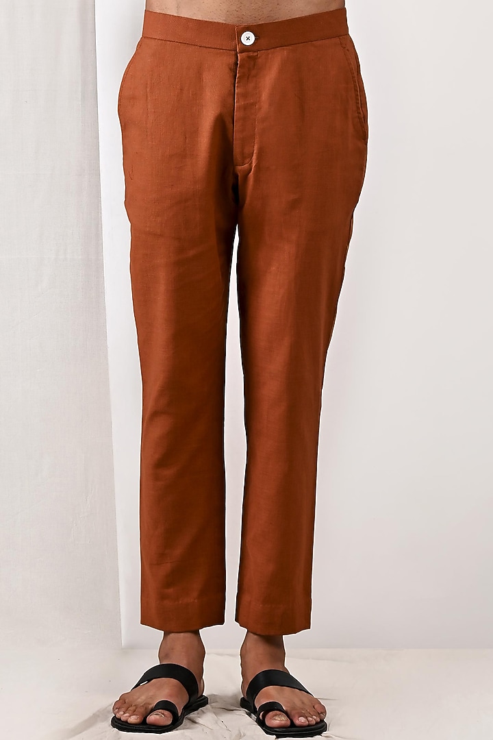 Tan Linen Asymmetric Kurta Set by Bohame Men at Pernia's Pop Up Shop