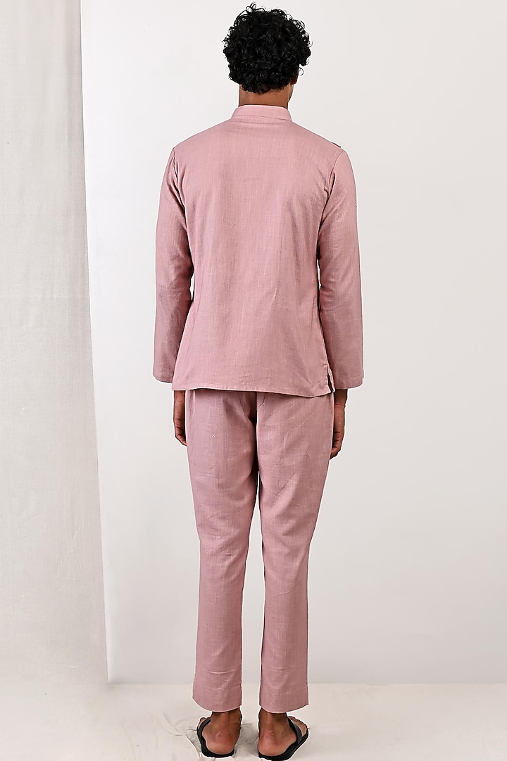 Mauve Linen Overlapped Asymmetric Shirt Kurta Set by Bohame Men at Pernia's Pop Up Shop