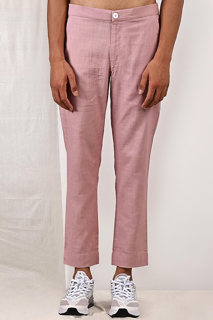 Mauve Linen Overlapped Asymmetric Shirt Kurta Set by Bohame Men at Pernia's Pop Up Shop