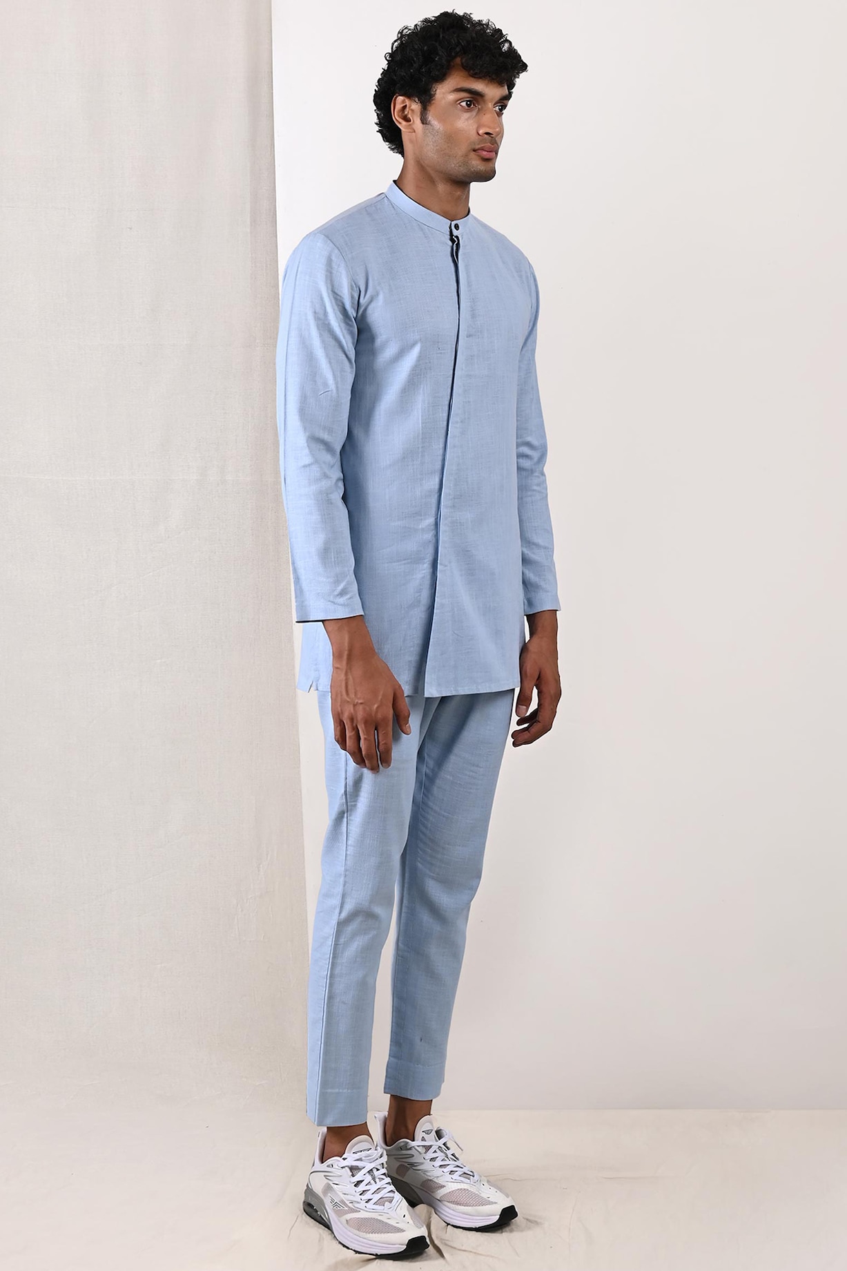 Sky Blue Linen Indo-Western Jacket Set Design by SEVENDC MEN at Pernia's  Pop Up Shop 2024