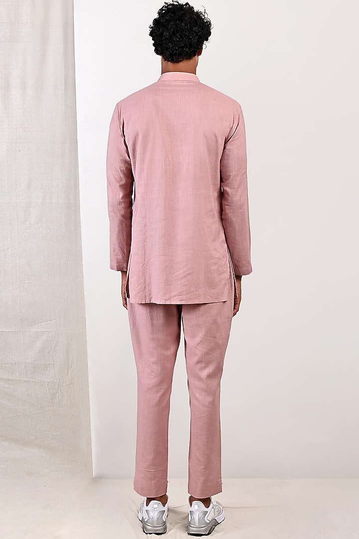 Mauve Linen Short Kurta Set by Bohame Men at Pernia's Pop Up Shop