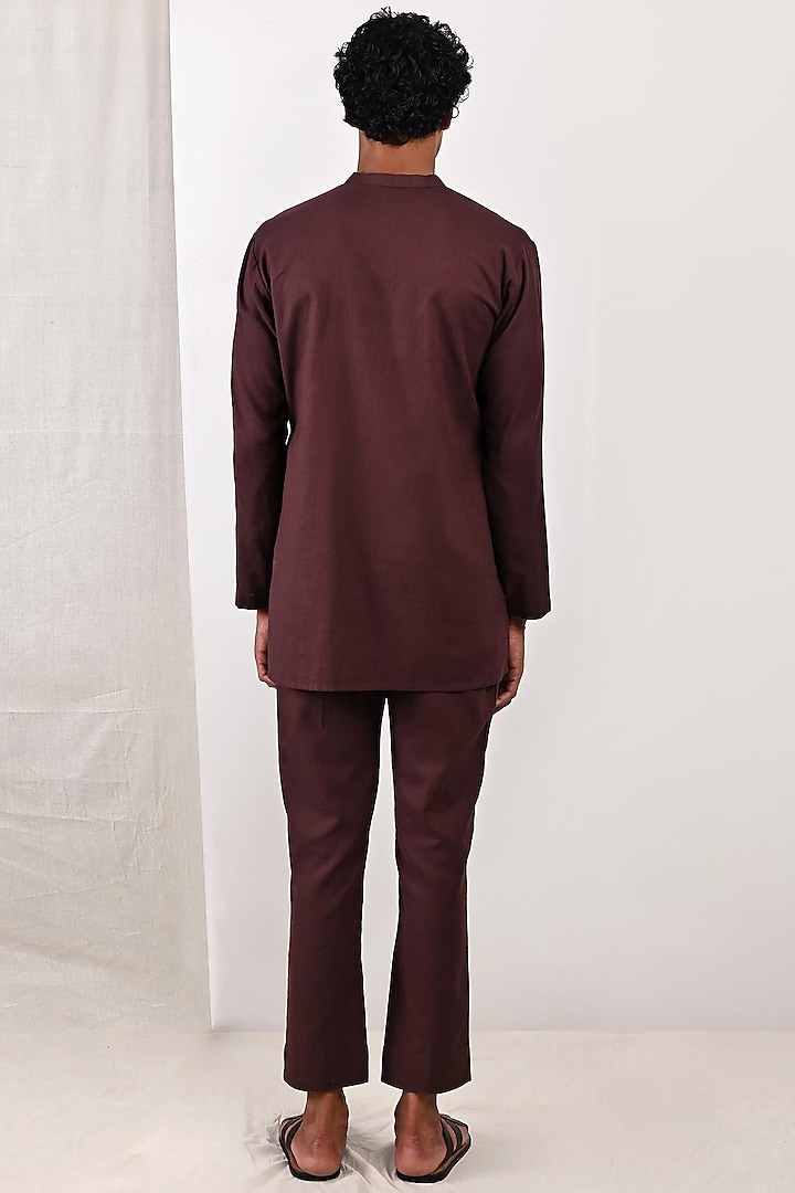 Mahogany Linen Short Kurta Set by Bohame Men at Pernia's Pop Up Shop