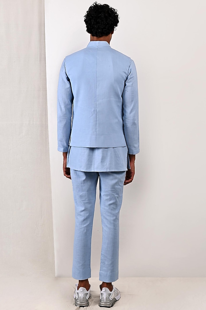 Sky Blue Linen Nehru Jacket Set by Bohame Men at Pernia's Pop Up Shop