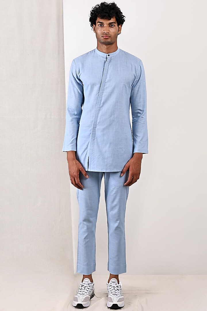 Sky Blue Linen Nehru Jacket Set by Bohame Men at Pernia's Pop Up Shop
