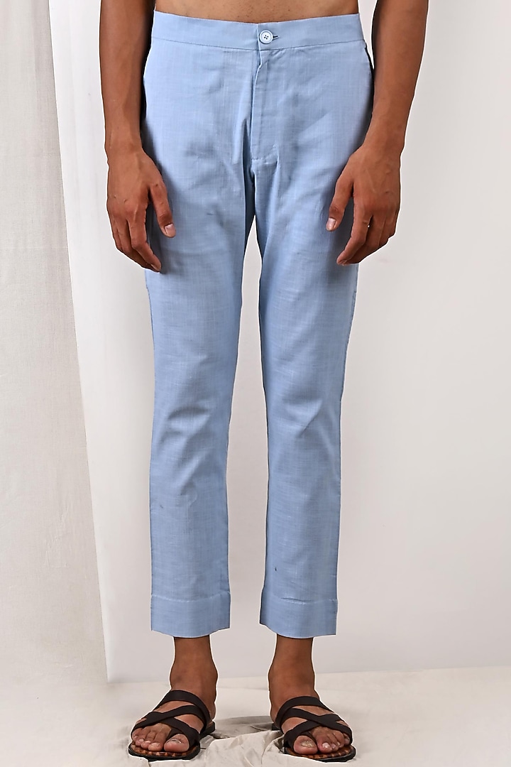 Sky Blue Linen Nehru Jacket Set by Bohame Men at Pernia's Pop Up Shop