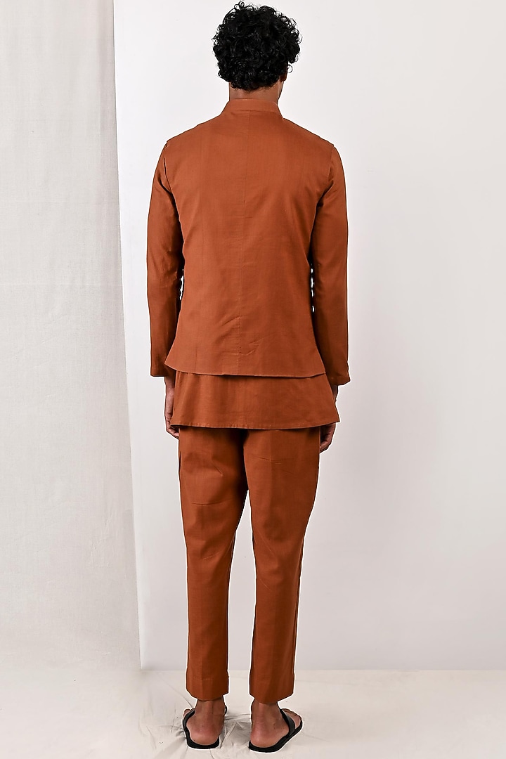 Tan Linen Nehru Jacket Set by Bohame Men at Pernia's Pop Up Shop