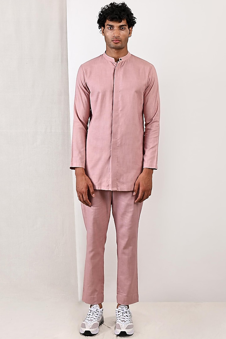 Mauve Linen Nehru Jacket Set by Bohame Men at Pernia's Pop Up Shop