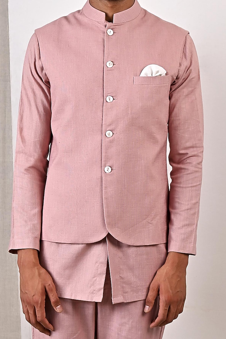 Mauve Linen Nehru Jacket Set by Bohame Men at Pernia's Pop Up Shop