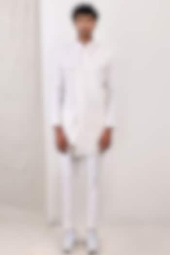 Off-White Linen Asymmetrical Kurta Set by Bohame Men