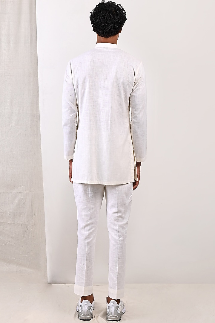 Off-White Linen Asymmetrical Kurta Set by Bohame Men at Pernia's Pop Up Shop