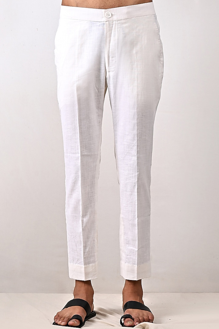 Off-White Linen Asymmetrical Kurta Set by Bohame Men at Pernia's Pop Up Shop