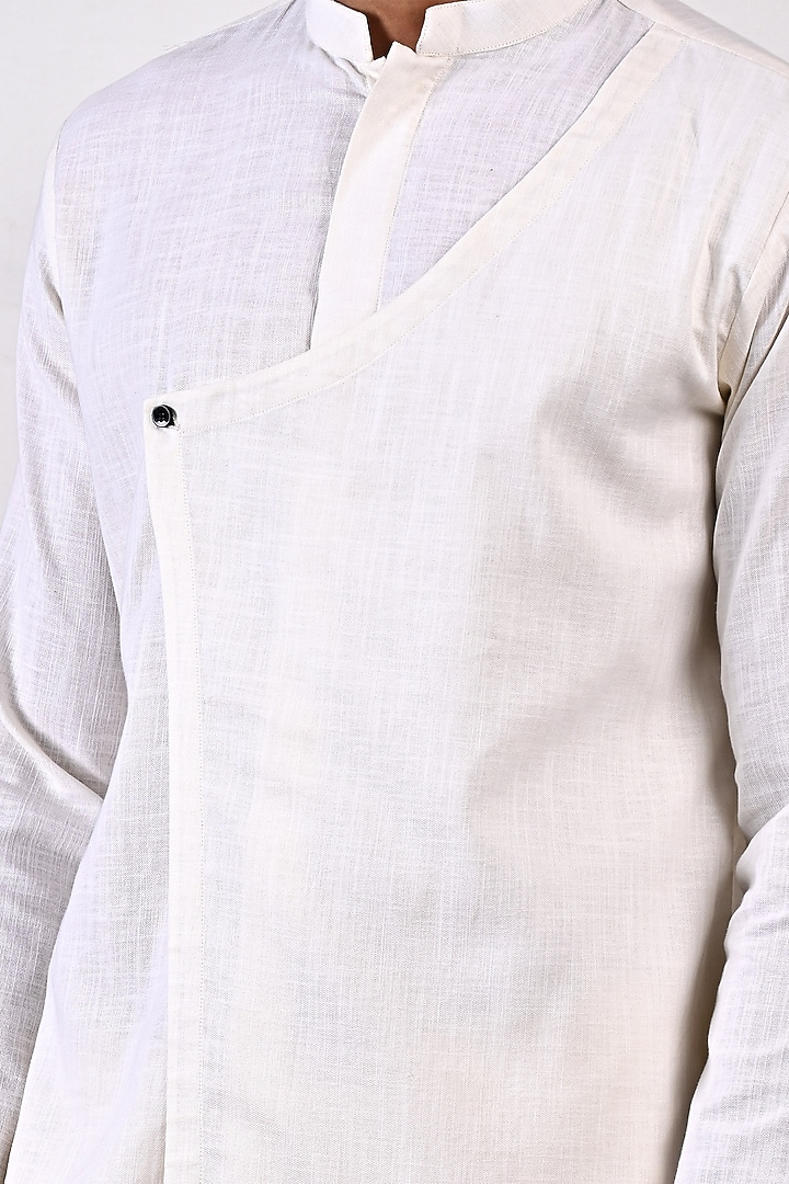 Off-White Linen Asymmetrical Kurta Set by Bohame Men at Pernia's Pop Up Shop
