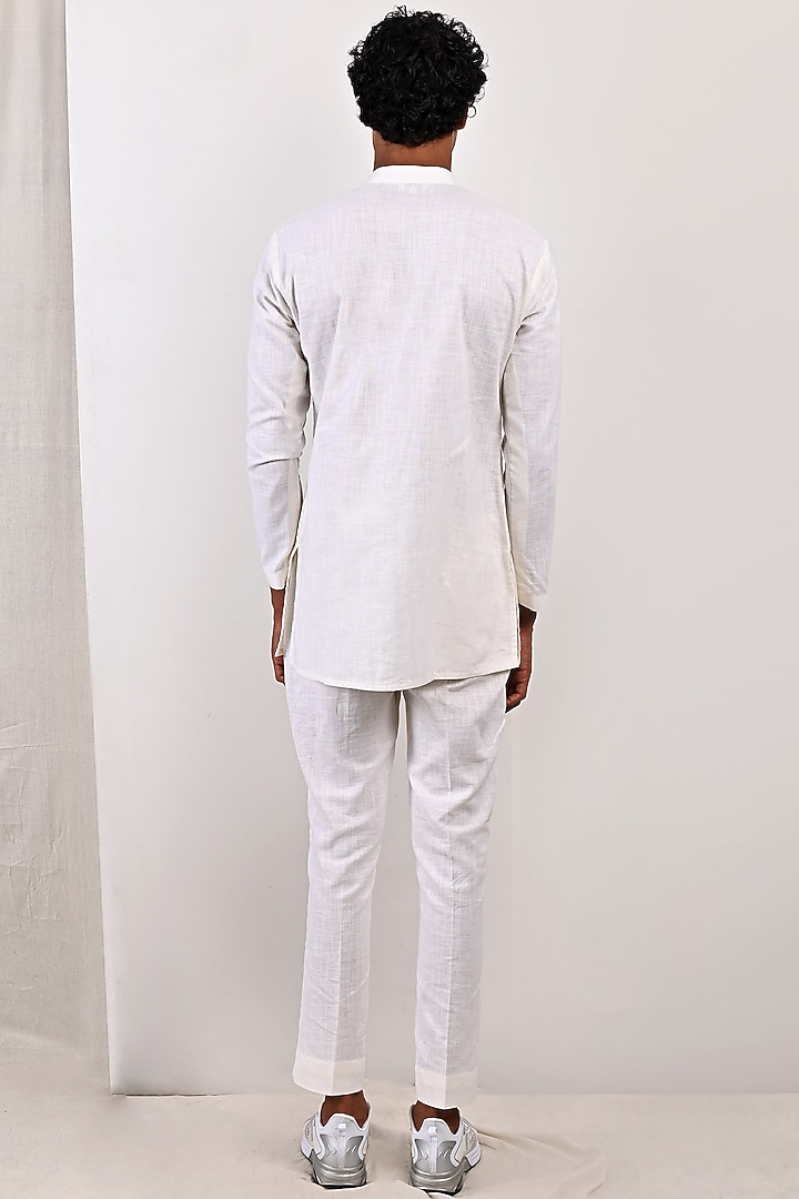 Off-White Linen Short Kurta Set by Bohame Men at Pernia's Pop Up Shop